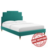 Modway MOD-6896-TEA Lindsey Performance Velvet Twin Platform Bed Teal