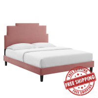 Modway MOD-6897-DUS Lindsey Performance Velvet Twin Platform Bed Dusty Rose