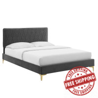 Modway MOD-6898-CHA Phillipa Performance Velvet Twin Platform Bed Charcoal