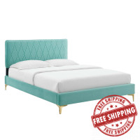 Modway MOD-6898-MIN Phillipa Performance Velvet Twin Platform Bed Mint