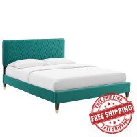 Modway MOD-6899-TEA Phillipa Performance Velvet Twin Platform Bed Teal