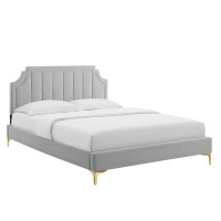 Modway MOD-6906-LGR Sienna Performance Velvet Twin Platform Bed Light Gray
