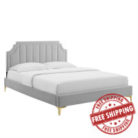 Modway MOD-6906-LGR Sienna Performance Velvet Twin Platform Bed Light Gray