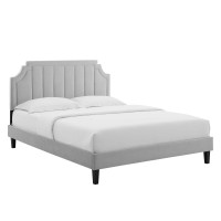 Modway MOD-6908-LGR Sienna Performance Velvet Twin Platform Bed Light Gray