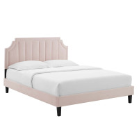 Modway MOD-6908-PNK Sienna Performance Velvet Twin Platform Bed Pink