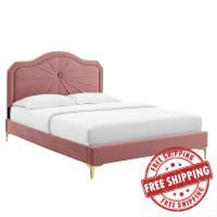 Modway MOD-6909-DUS Portia Performance Velvet Full Platform Bed Dusty Rose