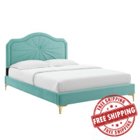 Modway MOD-6909-MIN Portia Performance Velvet Full Platform Bed Mint