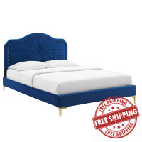 Modway MOD-6909-NAV Portia Performance Velvet Full Platform Bed Navy