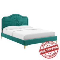 Modway MOD-6909-TEA Portia Performance Velvet Full Platform Bed Teal