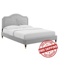 Modway MOD-6910-LGR Portia Performance Velvet Full Platform Bed Light Gray