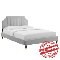 Modway MOD-6913-LGR Sienna Performance Velvet Full Platform Bed Light Gray