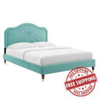 Modway MOD-6916-MIN Portia Performance Velvet King Platform Bed Mint