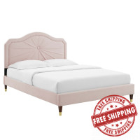 Modway MOD-6916-PNK Portia Performance Velvet King Platform Bed Pink