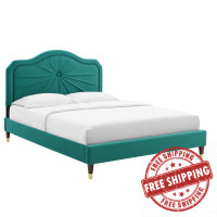 Modway MOD-6916-TEA Portia Performance Velvet King Platform Bed Teal