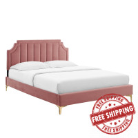 Modway MOD-6918-DUS Sienna Performance Velvet King Platform Bed Dusty Rose