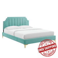 Modway MOD-6918-MIN Sienna Performance Velvet King Platform Bed Mint