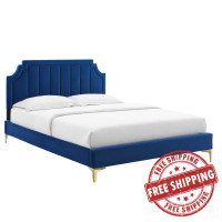 Modway MOD-6918-NAV Sienna Performance Velvet King Platform Bed Navy