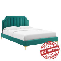 Modway MOD-6918-TEA Sienna Performance Velvet King Platform Bed Teal