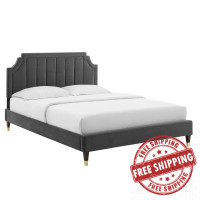 Modway MOD-6919-CHA Sienna Performance Velvet King Platform Bed Charcoal