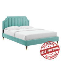 Modway MOD-6919-MIN Sienna Performance Velvet King Platform Bed Mint