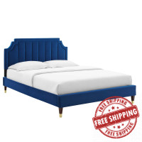 Modway MOD-6919-NAV Sienna Performance Velvet King Platform Bed Navy