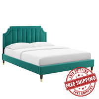 Modway MOD-6919-TEA Sienna Performance Velvet King Platform Bed Teal