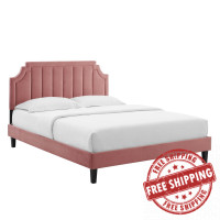 Modway MOD-6920-DUS Sienna Performance Velvet King Platform Bed Dusty Rose