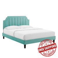 Modway MOD-6920-MIN Sienna Performance Velvet King Platform Bed Mint