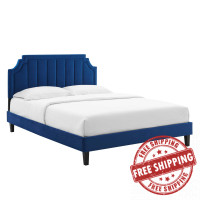 Modway MOD-6920-NAV Sienna Performance Velvet King Platform Bed Navy