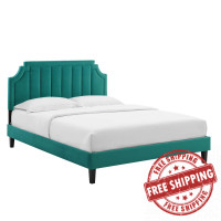 Modway MOD-6920-TEA Sienna Performance Velvet King Platform Bed Teal
