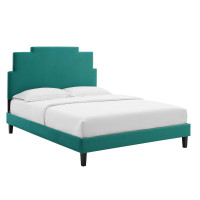Modway MOD-6921-TEA Lindsey Performance Velvet Full Platform Bed Teal
