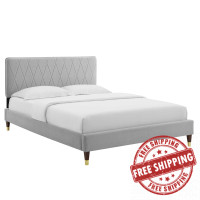 Modway MOD-6923-LGR Phillipa Performance Velvet Full Platform Bed Light Gray