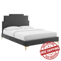 Modway MOD-6925-CHA Lindsey Performance Velvet King Platform Bed Charcoal
