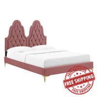 Modway MOD-6931-DUS Alexandria Tufted Performance Velvet Twin Platform Bed Dusty Rose