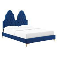 Modway MOD-6931-NAV Alexandria Tufted Performance Velvet Twin Platform Bed Navy