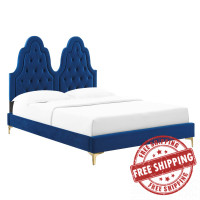 Modway MOD-6931-NAV Alexandria Tufted Performance Velvet Twin Platform Bed Navy