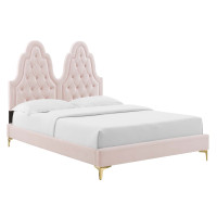 Modway MOD-6931-PNK Alexandria Tufted Performance Velvet Twin Platform Bed Pink