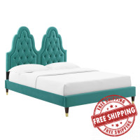 Modway MOD-6932-TEA Alexandria Tufted Performance Velvet Twin Platform Bed Teal