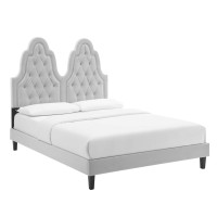 Modway MOD-6933-LGR Alexandria Tufted Performance Velvet Twin Platform Bed Light Gray
