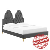 Modway MOD-6934-CHA Alexandria Tufted Performance Velvet Full Platform Bed Charcoal