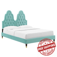 Modway MOD-6935-MIN Alexandria Tufted Performance Velvet Full Platform Bed Mint