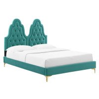Modway MOD-6937-TEA Alexandria Tufted Performance Velvet King Platform Bed Teal