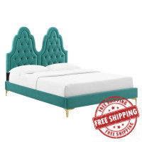 Modway MOD-6937-TEA Alexandria Tufted Performance Velvet King Platform Bed Teal