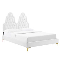 Modway MOD-6937-WHI Alexandria Tufted Performance Velvet King Platform Bed White