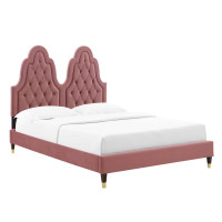 Modway MOD-6938-DUS Alexandria Tufted Performance Velvet King Platform Bed Dusty Rose