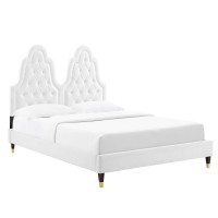 Modway MOD-6938-WHI Alexandria Tufted Performance Velvet King Platform Bed White