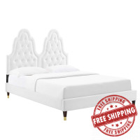Modway MOD-6938-WHI Alexandria Tufted Performance Velvet King Platform Bed White