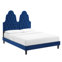 Modway MOD-6939-NAV Alexandria Tufted Performance Velvet King Platform Bed Navy