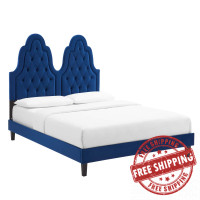 Modway MOD-6939-NAV Alexandria Tufted Performance Velvet King Platform Bed Navy