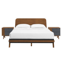 Modway MOD-6952-WAL Dylan 3 Piece Bedroom Set Walnut